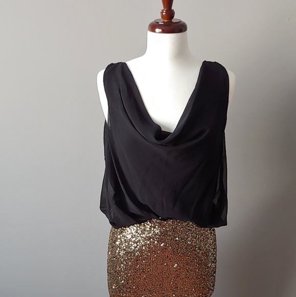 black top gold bottom dress